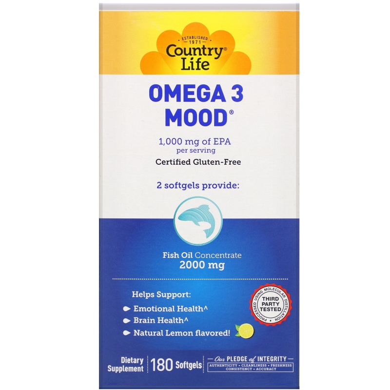 Country Life, Omega 3 Mood, 180 желатиновых капсул