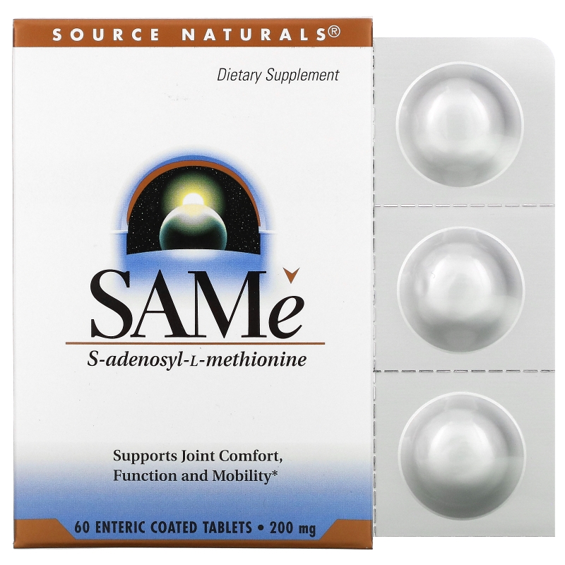 Source Naturals,  SAM-e (S-Adenosyl-L-Methionine), 200 мг, 60 кишечнорастворимых таблеток