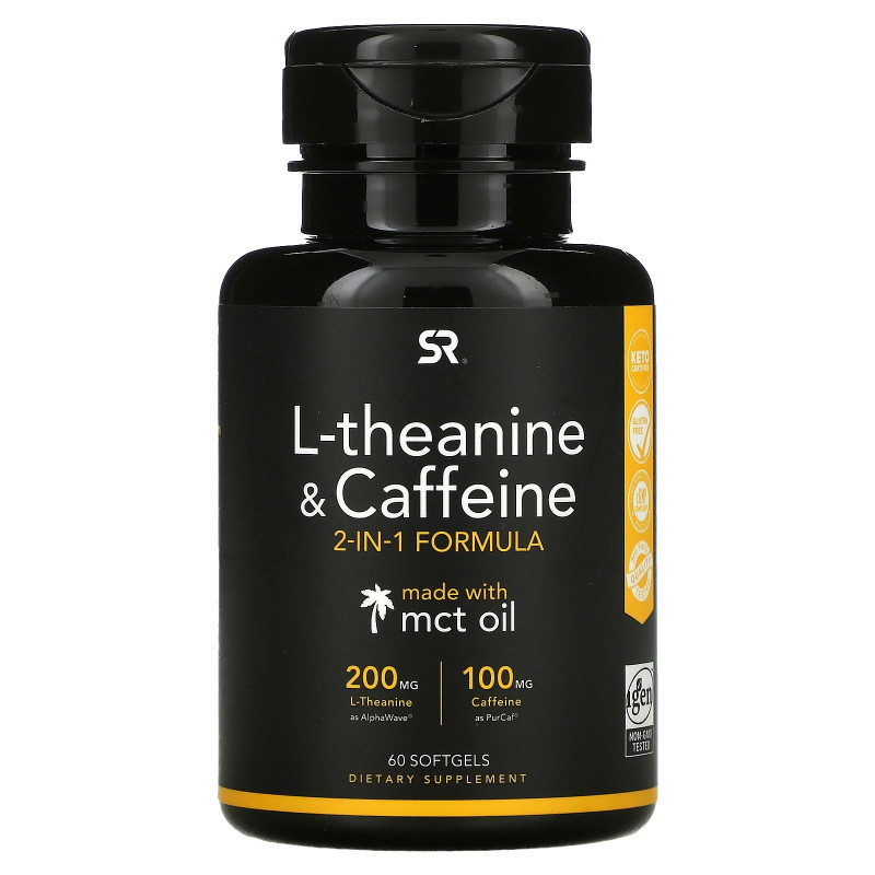 Sports Research, L-Theanine & Caffeine with MCT Oil, 60 Softgels