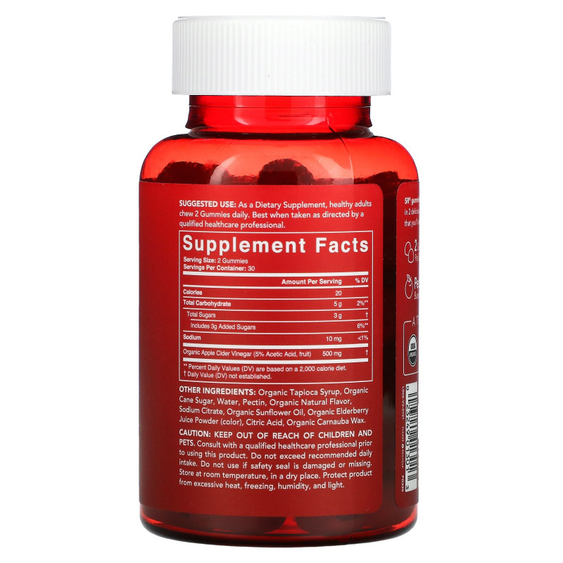 Sports Research, Organic Apple Cider Vinegar with the Mother, Natural Apple , 60 Gummies