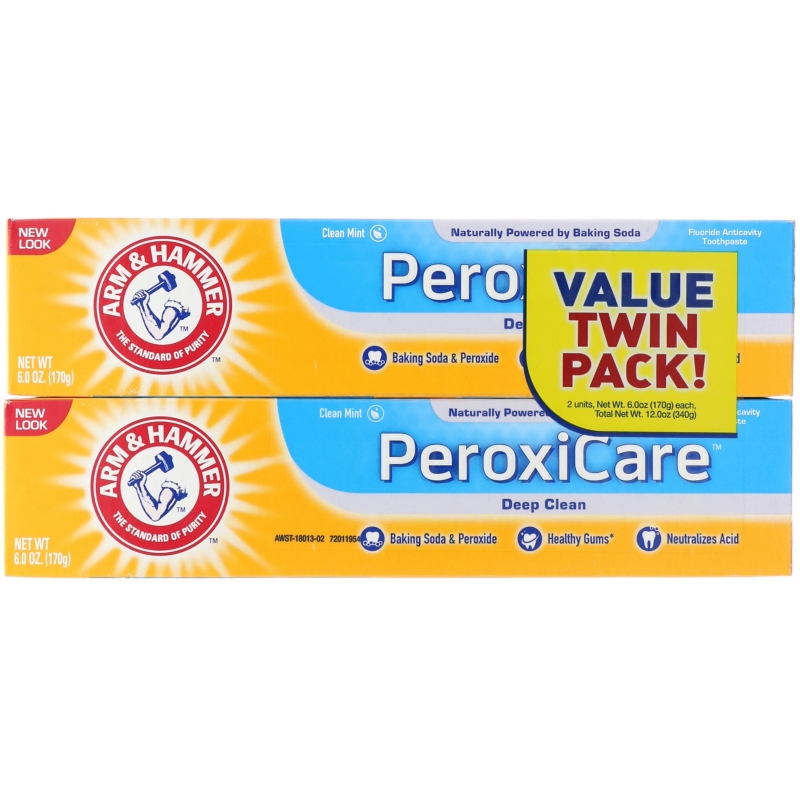 Arm & Hammer, PeroxiCare, Deep Clean, Fluoride Anticavity Toothpaste, Clean Mint, Twin Pack, 6.0 oz (170 g) Each