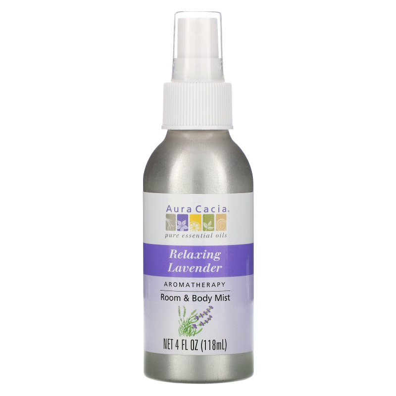 Aura Cacia, Аромапевтический спрей для комнаты и тела, успокаивающая лаванда, 4 жидких унции (118 мл)