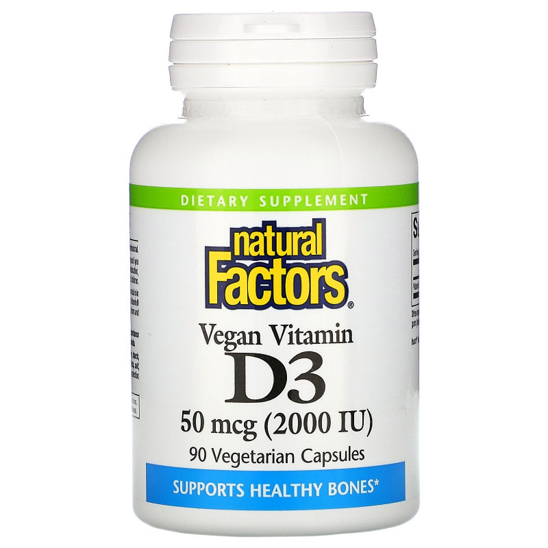 Natural Factors, Vegan Vitamin D3, 50 mcg (2,000 IU), 90 Vegetarian Capsules