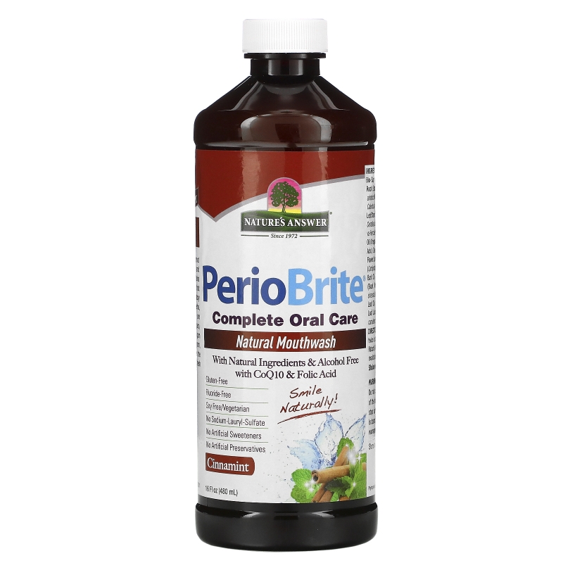 Nature's Answer, PerioBrite, натуральный ополаскиватель для полости рта, корица и мята, 16 жидких унций (480 мл)