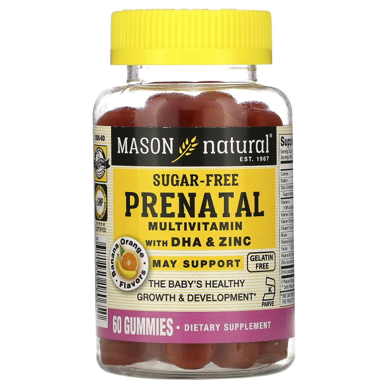 Mason Natural, Prenatal Multivitamin with DHA & Zinc, Sugar-Free, Banana Orange, 60 Gummies