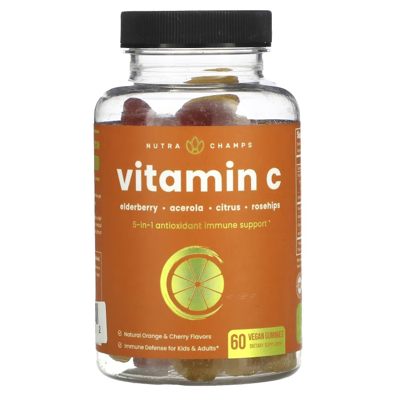 NutraChamps, Vitamin C, Natural Orange & Cherry, 60 Vegan Gummies