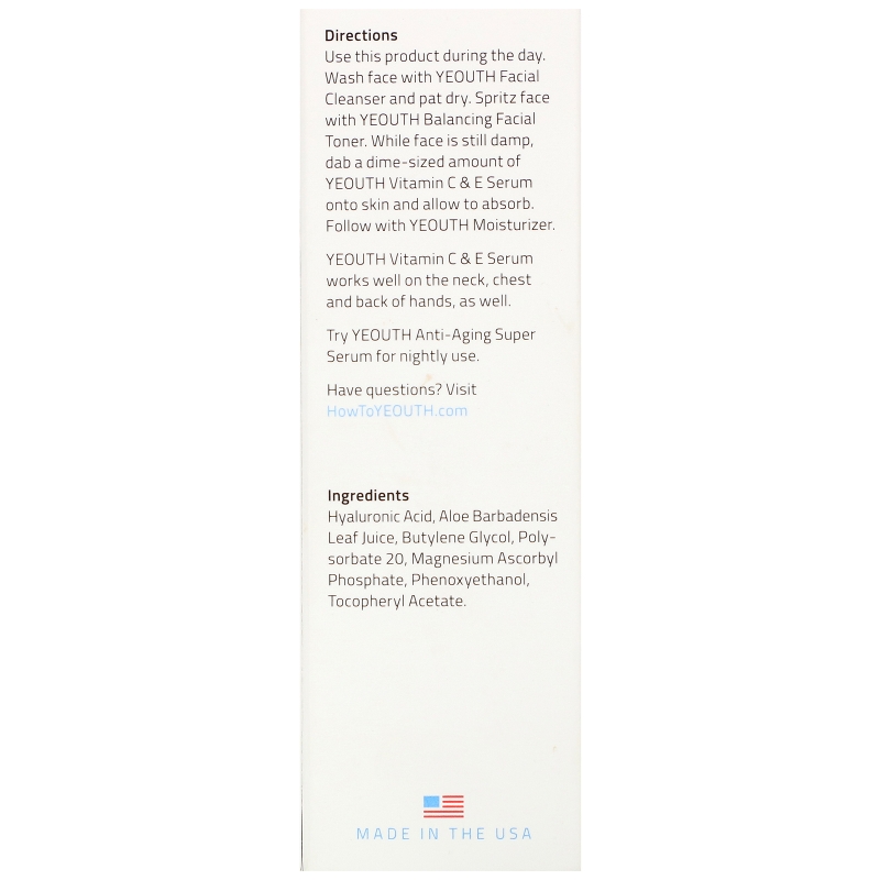 Yeouth, Vitamin C & E Serum, 2 fl oz (60 ml)