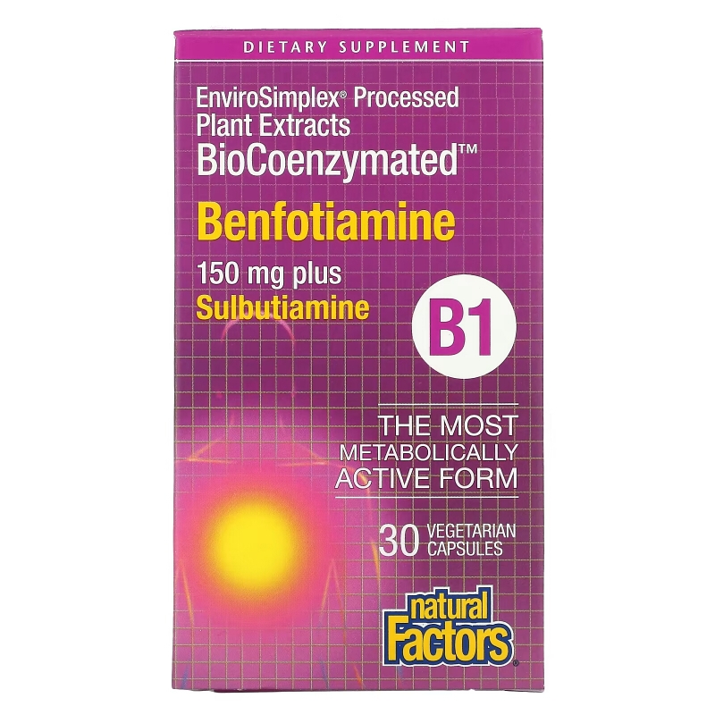 Natural Factors, BioCoenzymated, B1, Benfotiamine Plus Sulbutiamine, 150 mg, 30 Vegetarian Capsules