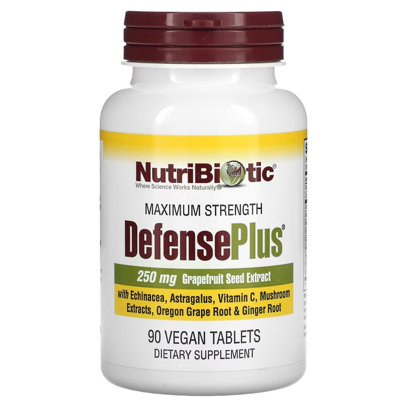 NutriBiotic DefensePlus 250 мг экстракт косточек грейпфрута 90 веганских таблеток