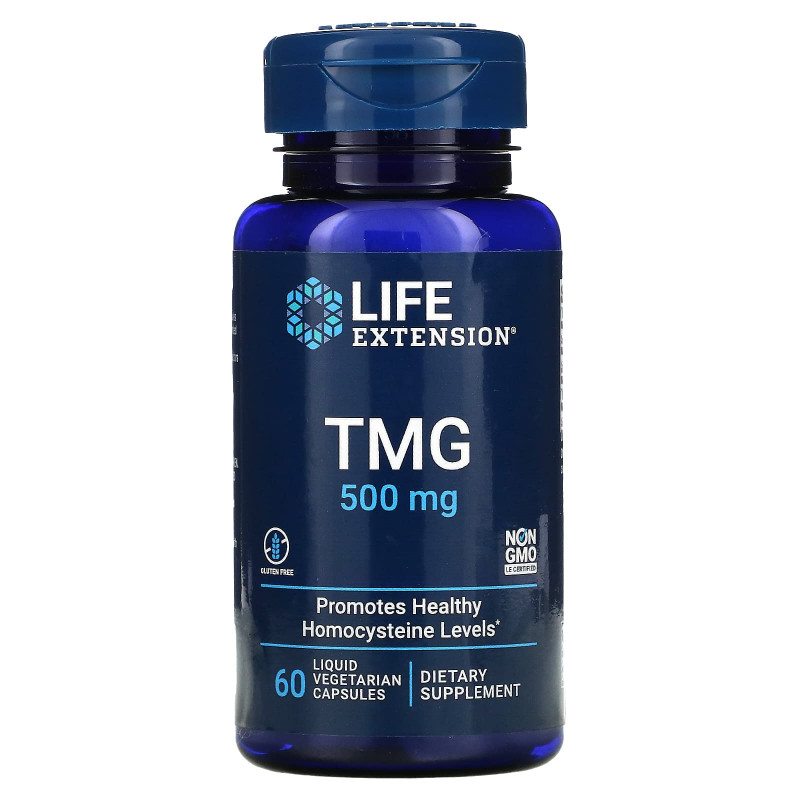 Life Extension, TMG (триметилглицин), 500 мг, 60 вегетарианских капсул с жидким содержимым