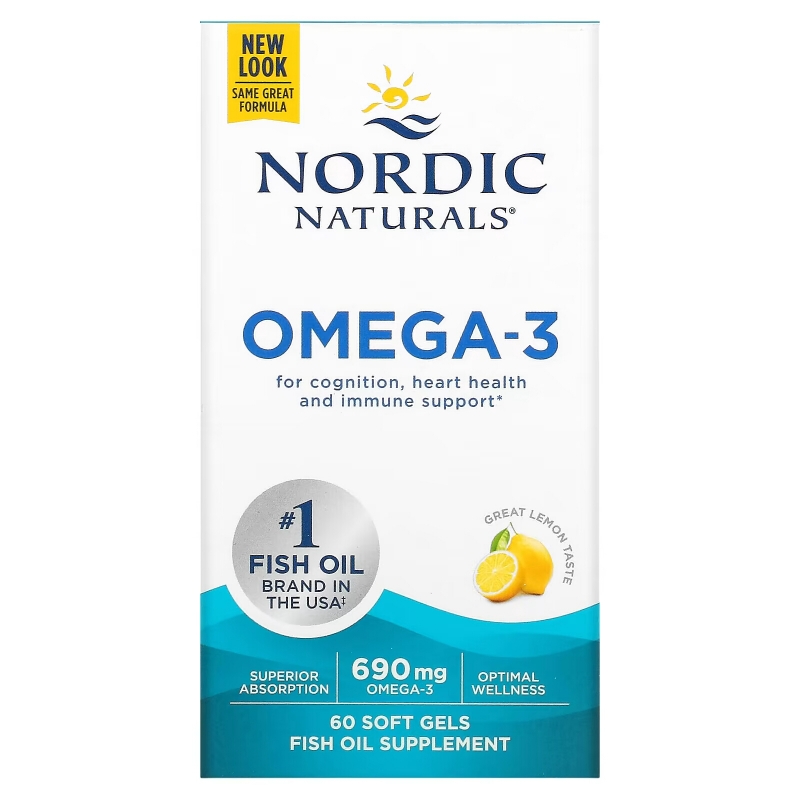 Nordic Naturals Омега-3 очищенный рыбий жир со вкусом лимона 1000 мг 60 мягких капсул