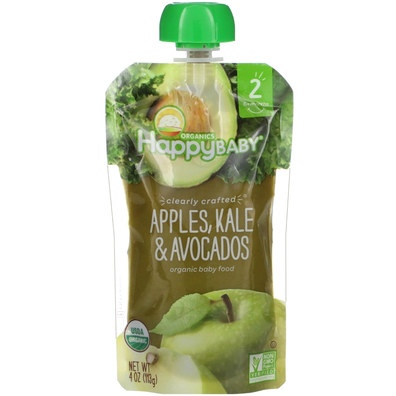 Nurture Inc. (Happy Baby), Organic Happy Baby Food, Stage 2, 6+ Months, Apples, Kale & Avocados, 4 oz (113 g)