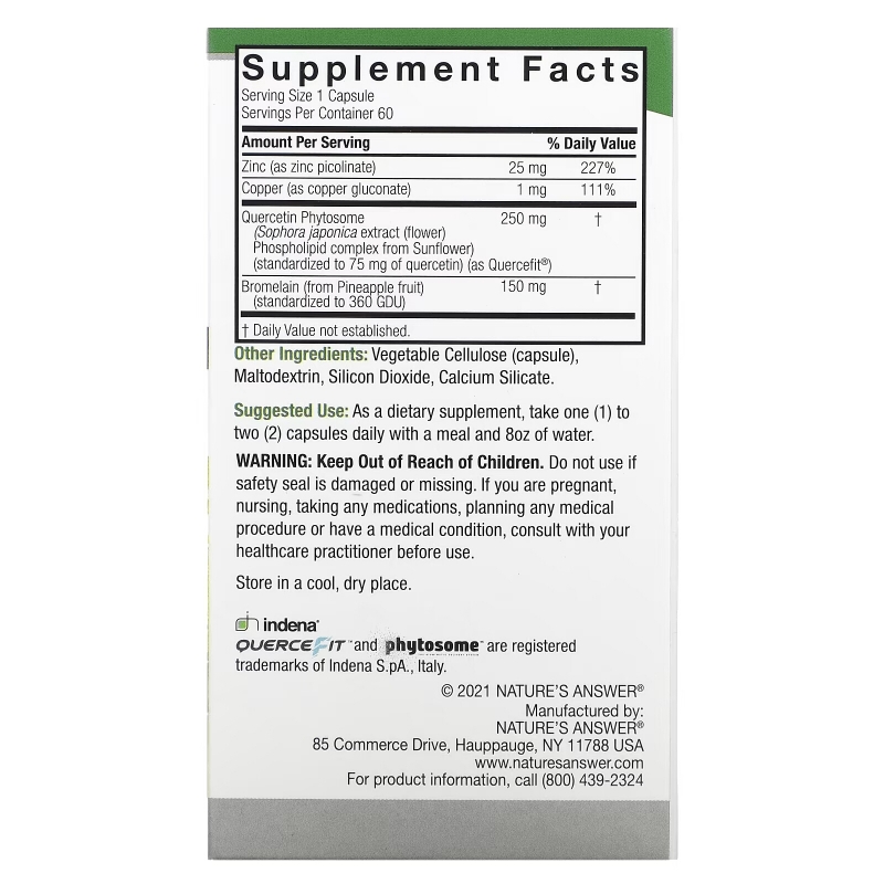 Nature's Answer, Quercetin Blend, 250 mg, 60 Vegetarian Capsules