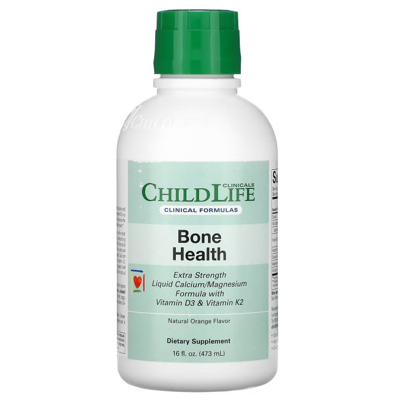 Childlife Clinicals, Bone Health, Liquid Calcium/Magnesium Formula with Vitamin D3 & Vitamin K2, Natural Orange, 16 fl oz (473 ml)