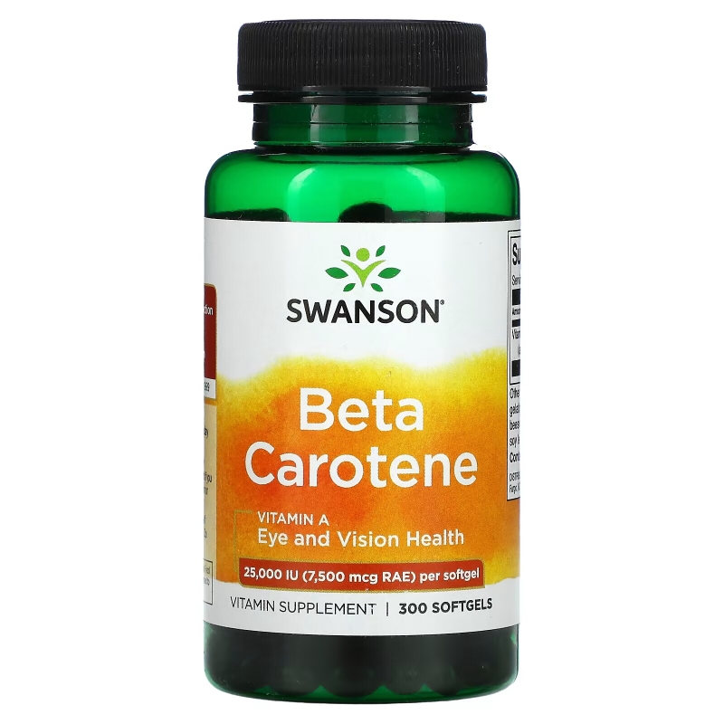 Swanson, Beta Carotene, 25,000 IU (7,500 mcg RAE), 300 Softgels