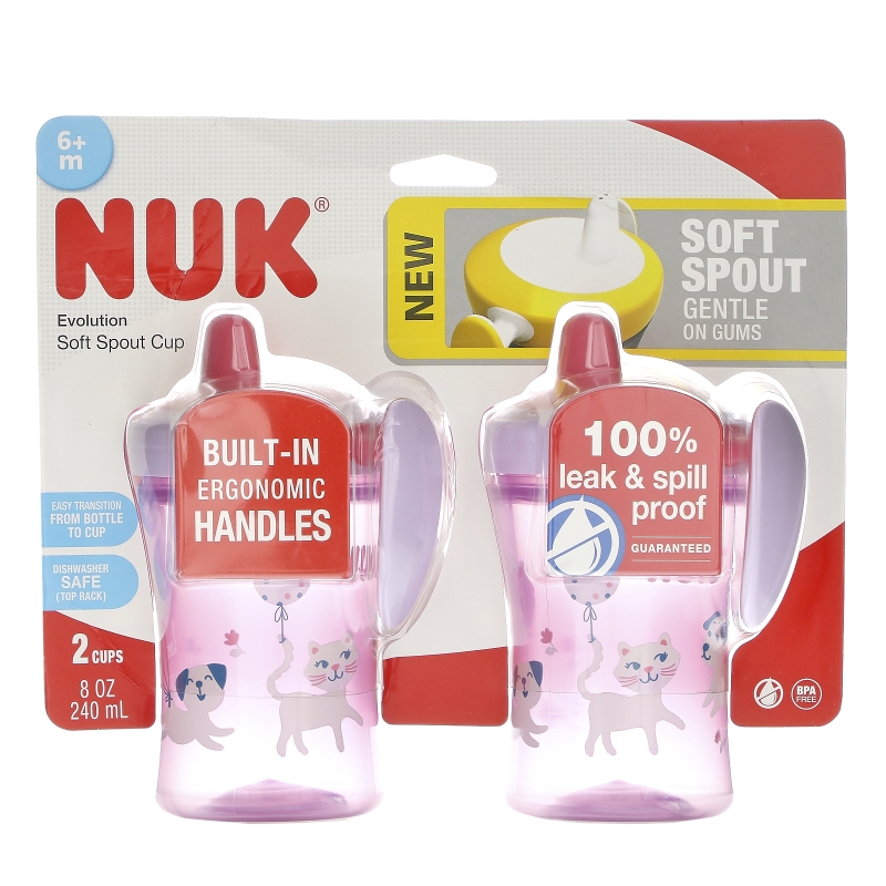 NUK, Evolution Soft Spout Cup, 6 + Months, 2 Cups, 8 oz (240 ml) Each