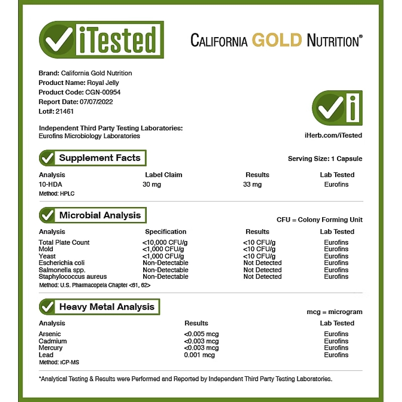 California Gold Nutrition Royal Jelly 500 mg 120 Veggie Caps