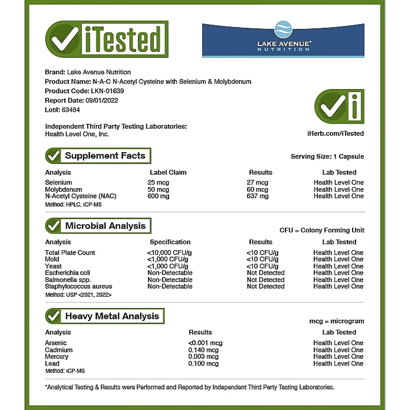 Lake Avenue Nutrition, N-A-C, N-Acetyl Cysteine with Selenium & Molybdenum, 600 mg, 120 Veggie Capsules