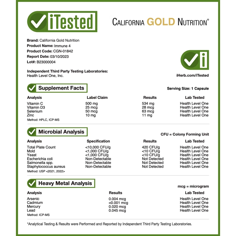 California Gold Nutrition, Immune4, Immune System Support, 60 Veggie Capsules