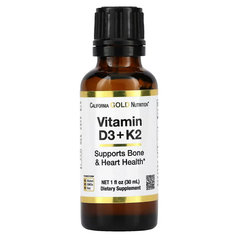 California Gold Nutrition, Vitamin D3 + K2, 25 mcg (1,000 IU), 1 fl oz (30 ml)